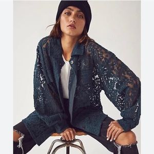 Free People Lace Button Down Shirt - Dark Teal